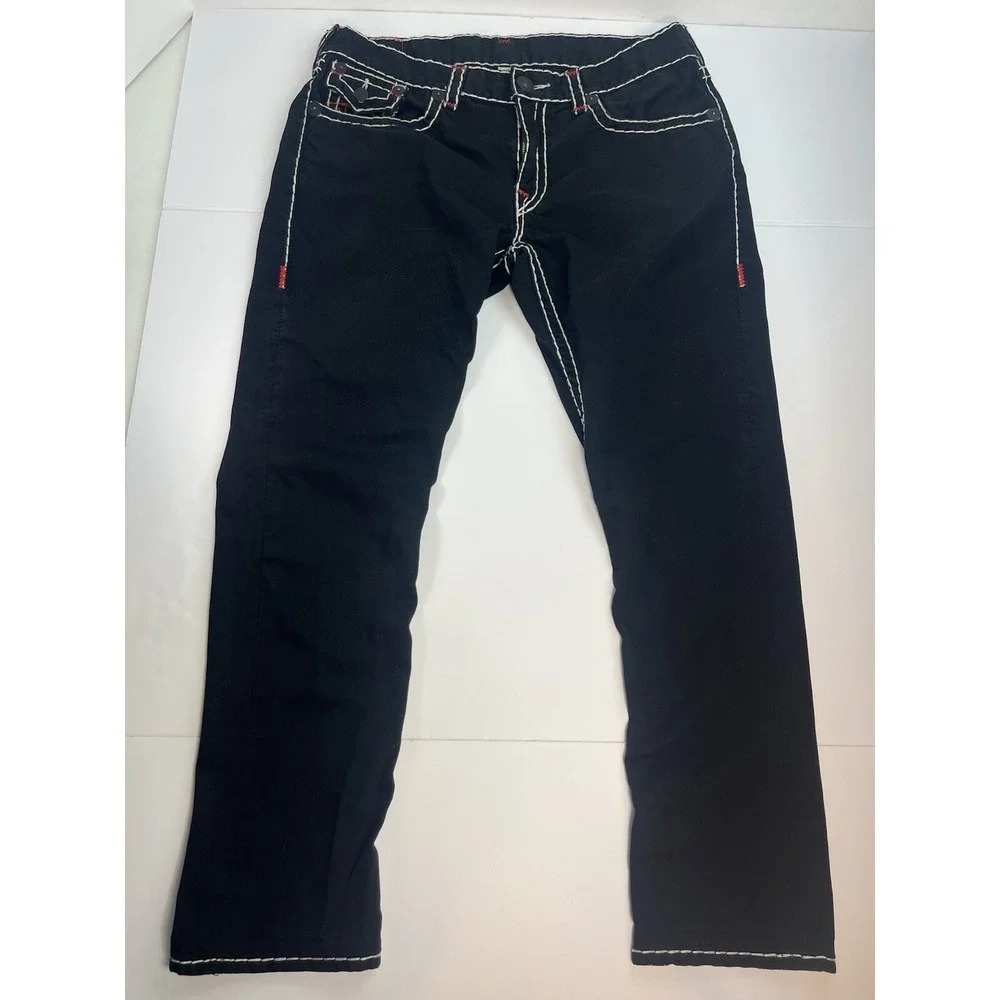True Religion Dark Desire Jeans Men's Size 38 36x31 Black Red White Rope Stitch